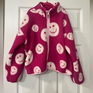 Old Navy Girls Pink Smile Sherpa Jacket - NWOT - Large 10/12